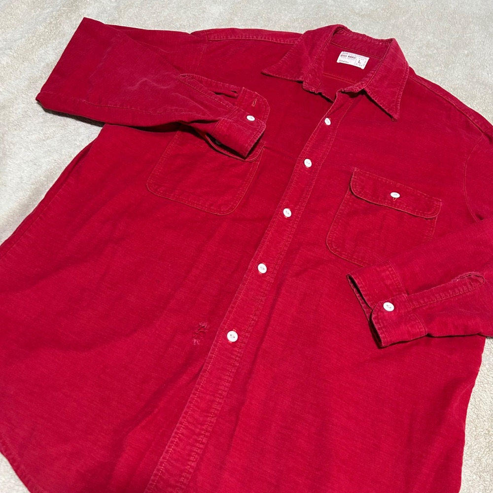 Big Mac Button Down Shirt Mens L Red  Workwear Long Sleeve Vtg JCPenney Vintage
